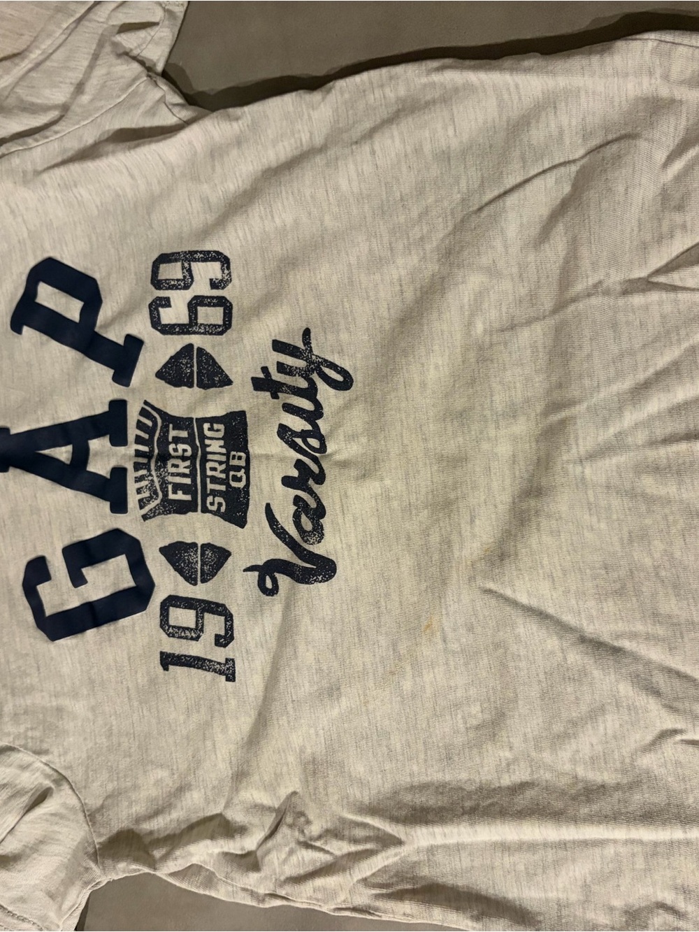 GAP Cream Heather Short-Sleeve Graphic Tee with Navy Print